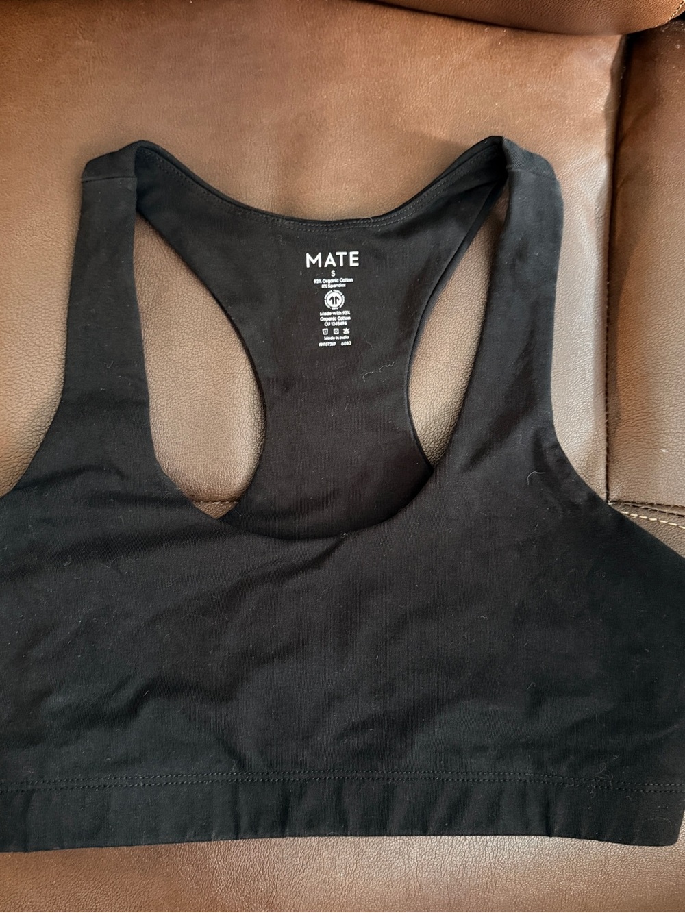 MATE the Label Organic Stretch Sports Bra Black S Racerback